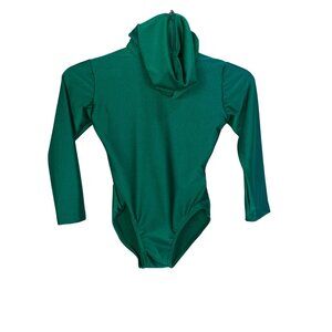 Bal Togs Green Full Hood Zip Back Long Sleeve Leotard Costume Childs S 4-6